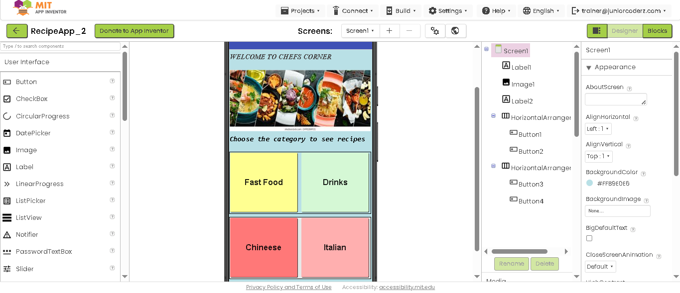 Recipe App by Emmanuel - MIT App Inventor