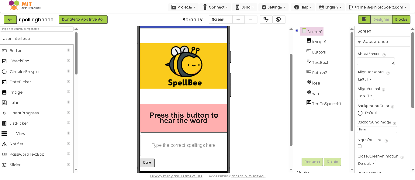 Spelling Bee by Maha - MIT App Inventor