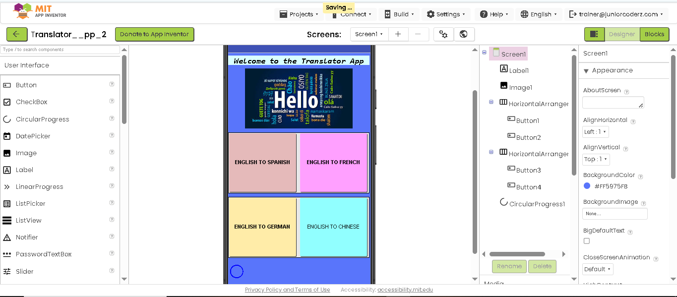 Translator App by Adam - MIT App Inventor